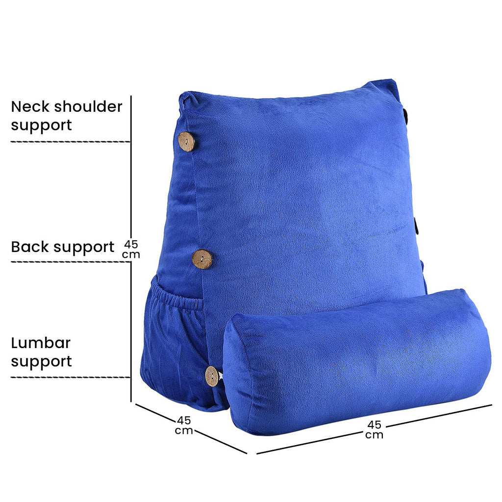 Triangle Velvet Cushion (Size 45x45x15 Cm) with Round Pillow (Size 45x15 Cm) - Navy