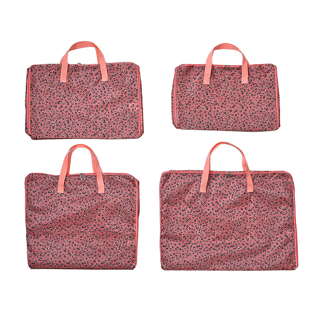 Set of 4 - Leopard Print Storage Bag - Pink
