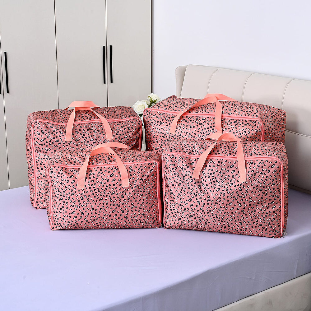 Set of 4 - Leopard Print Storage Bag - Pink