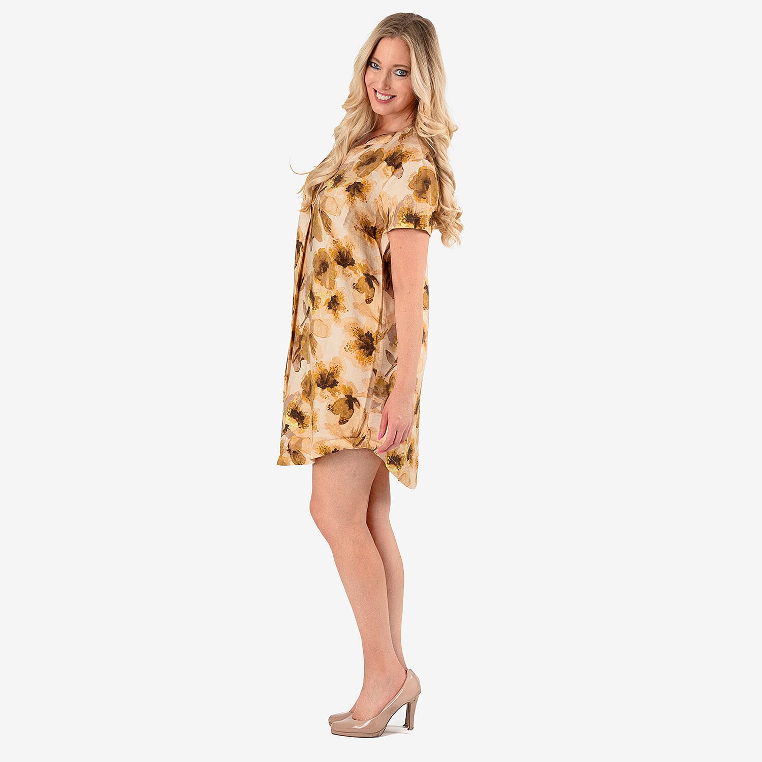 100% Viscose Floral Print Tunic Top (Size 12) - Yellow