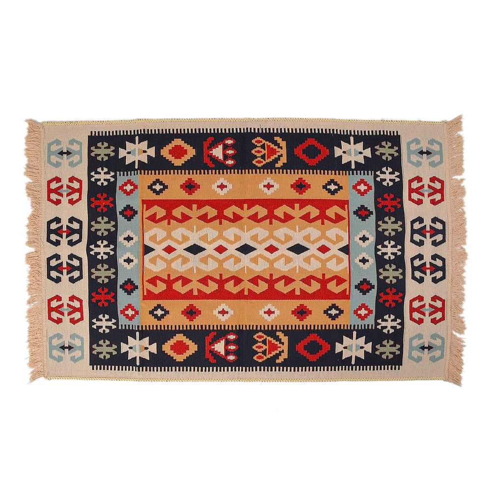 Turkish Authentic - Traditional Made Kilim Rugs For Living Room, Bedroom, Kitchen, Dining Room (Size 120x80cm) - Beige - Multi