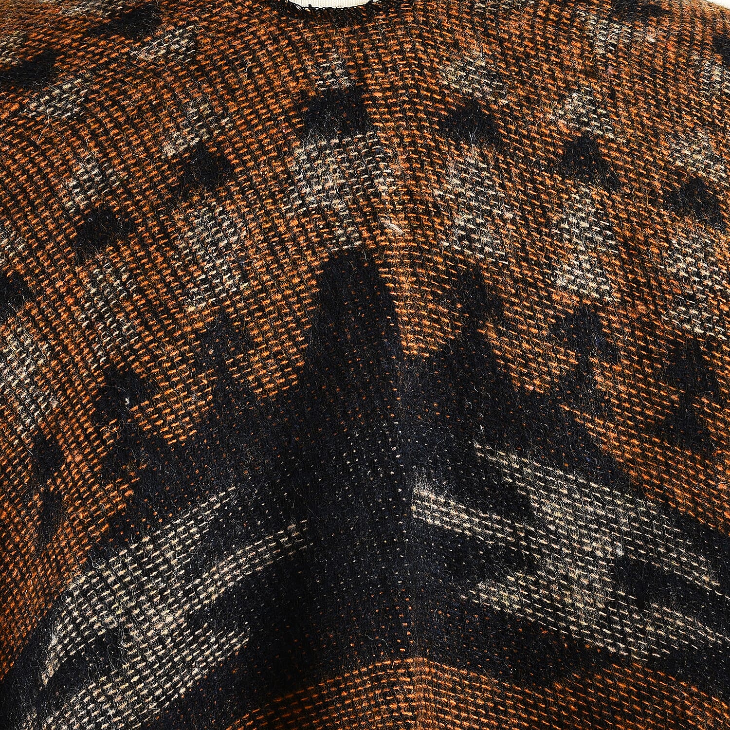 Turkish Design Jacquard Poncho (Size 160x140 cm) - Brown
