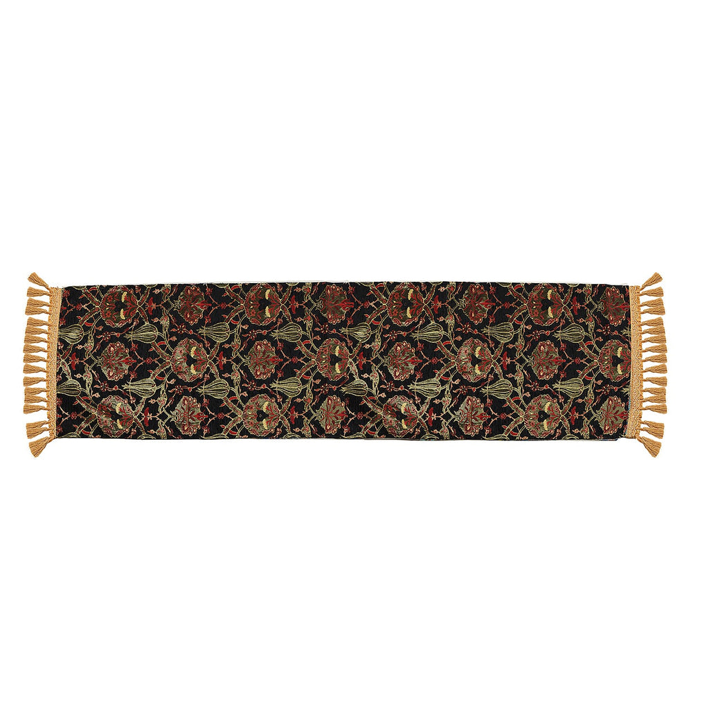 Turkish Table Runner with Tassels (Size 175x49 cm) - Black