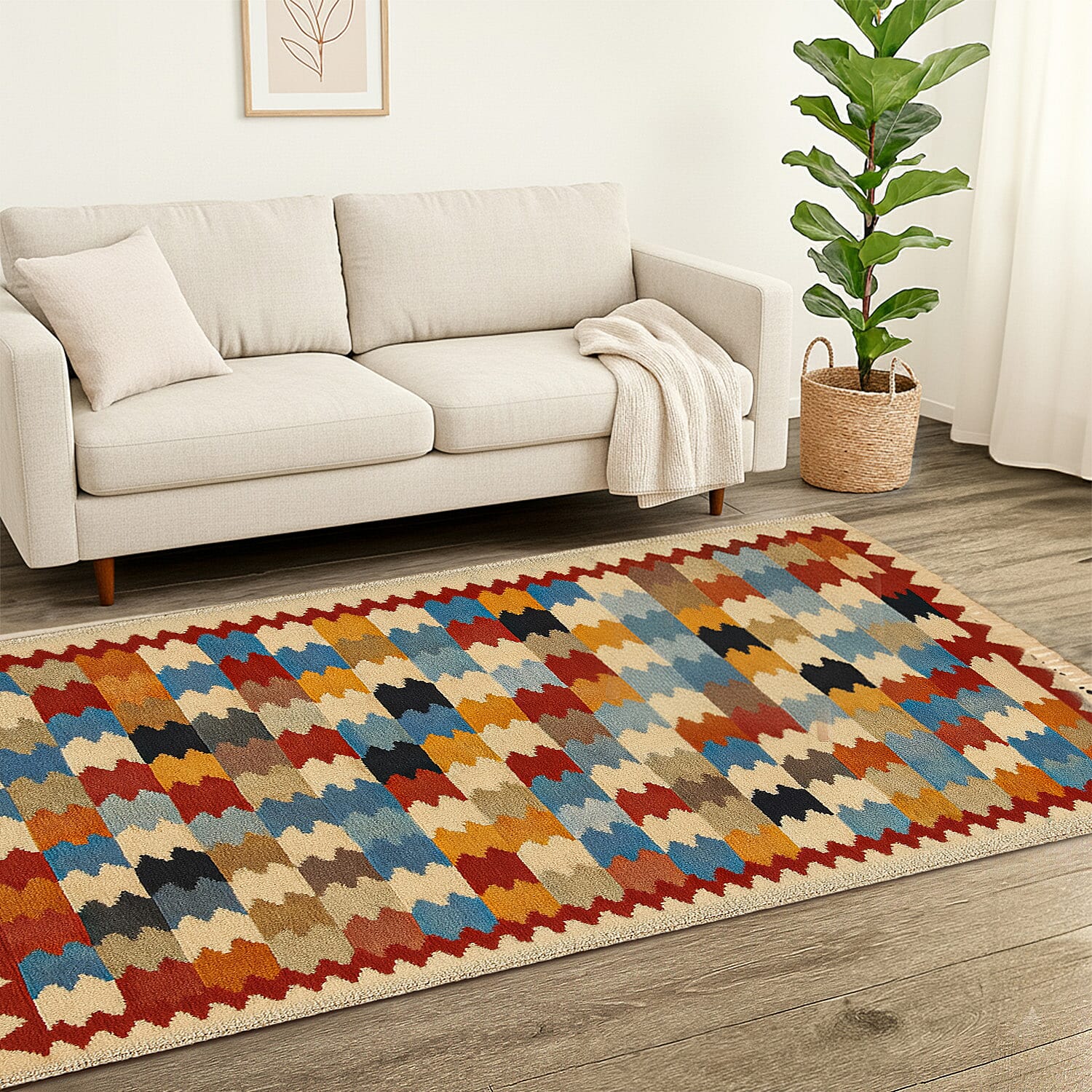 Turkish Kilim Patterned Rug (Size 80x125 cm) - Red & Beige
