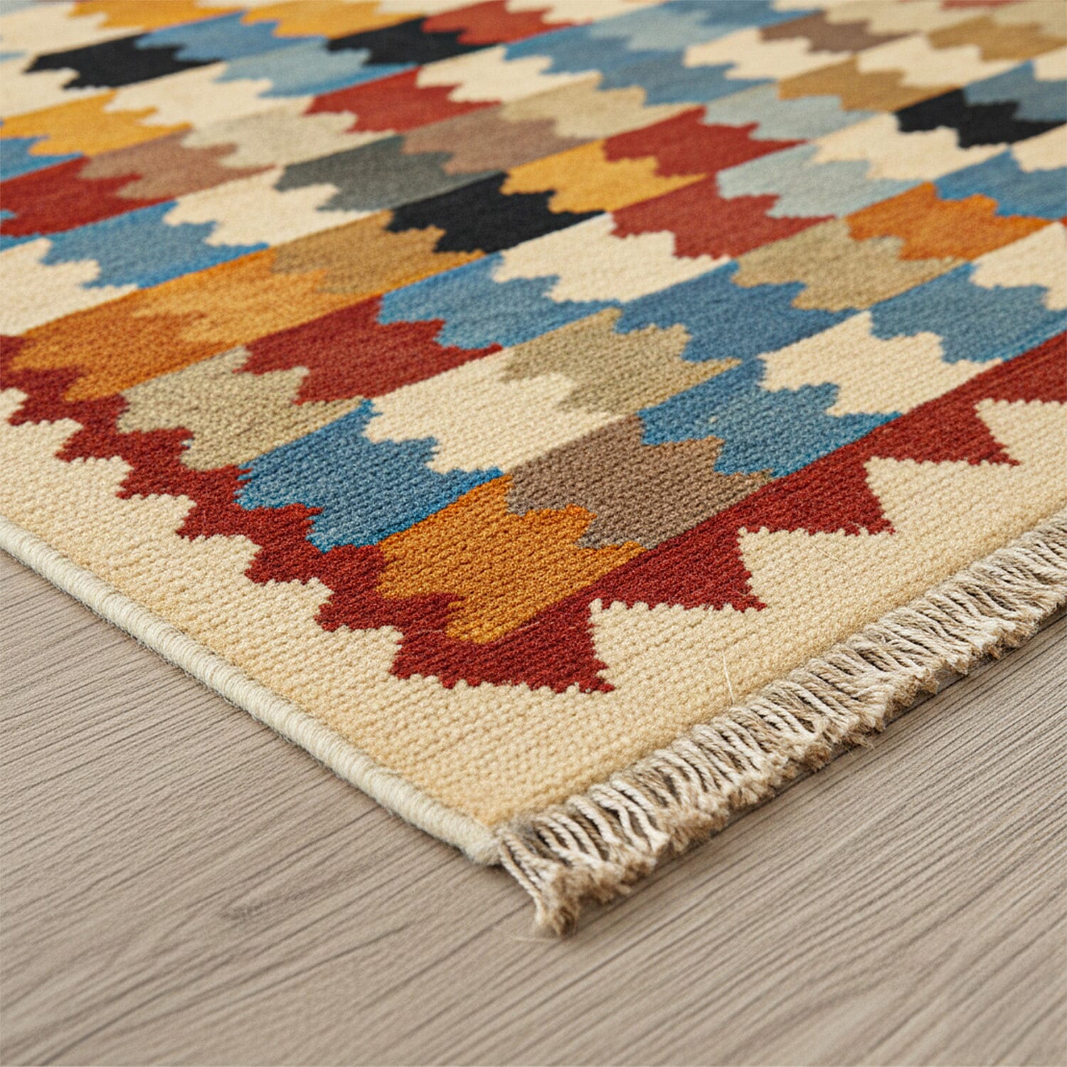Turkish Kilim Patterned Rug (Size 80x125 cm) - Red & Beige