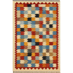 Turkish Kilim Patterned Rug (Size 80x125 cm) - Red & Beige