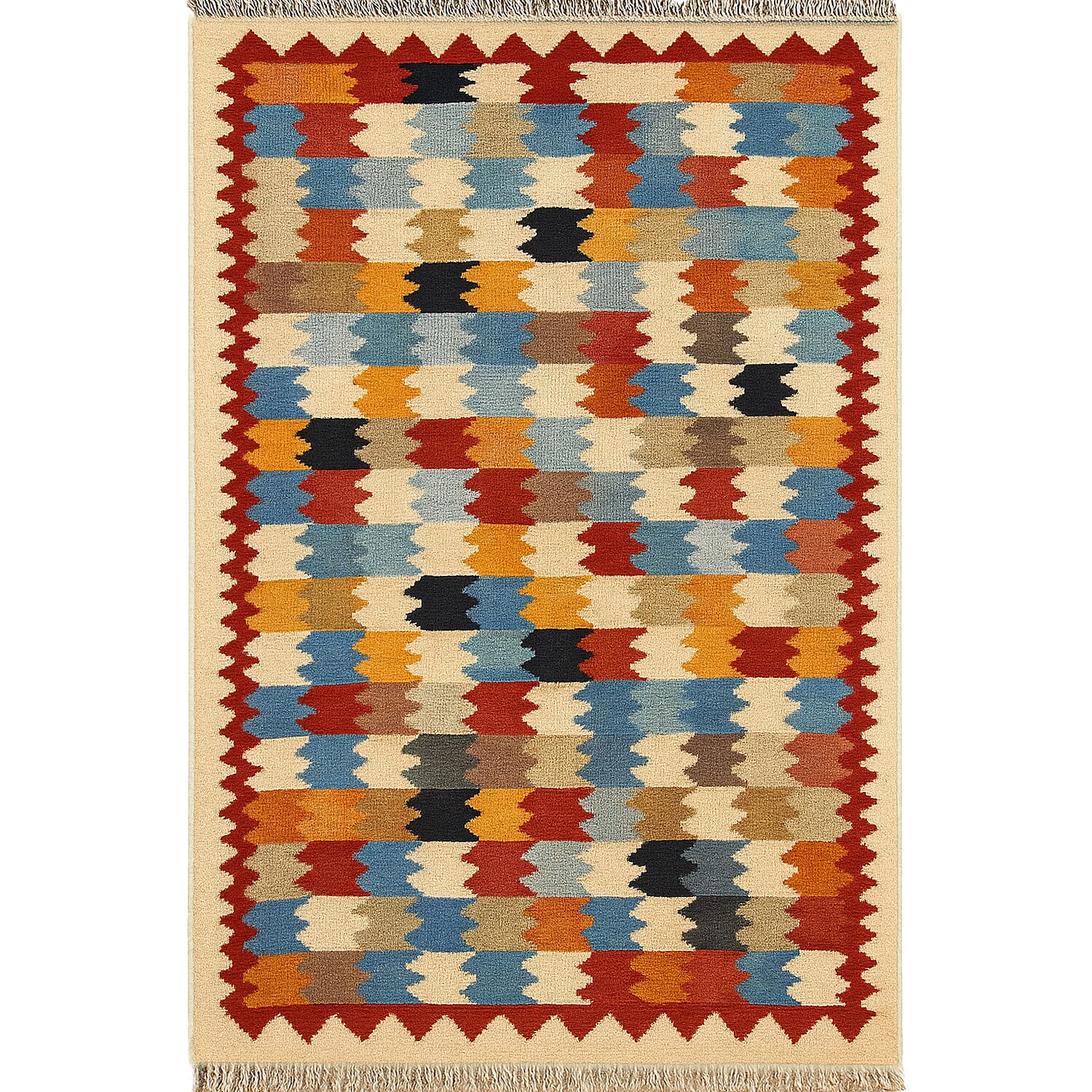 Turkish Kilim Patterned Rug (Size 80x125 cm) - Red & Beige