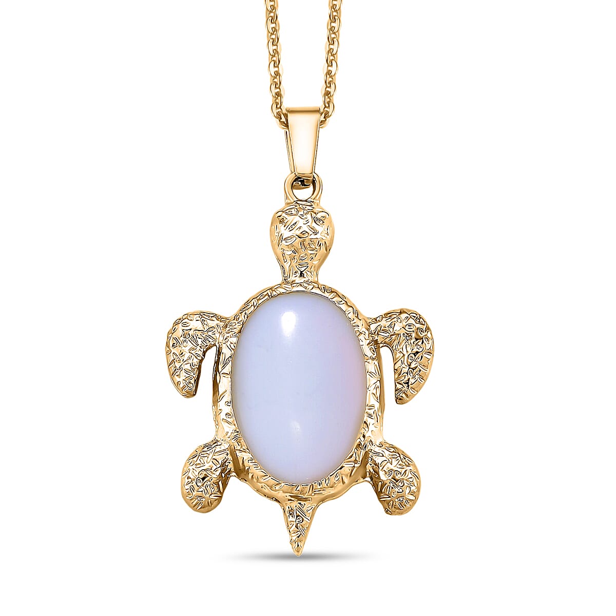 Turtle Spirit Opalite Pendant with Chain (Size 20-2 Ext) in Yellow Gold Tone 10.00 Ct.