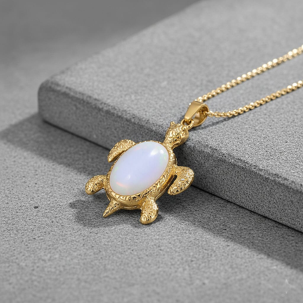 Turtle Spirit Opalite Pendant with Chain (Size 20-2 Ext) in Yellow Gold Tone 10.00 Ct.