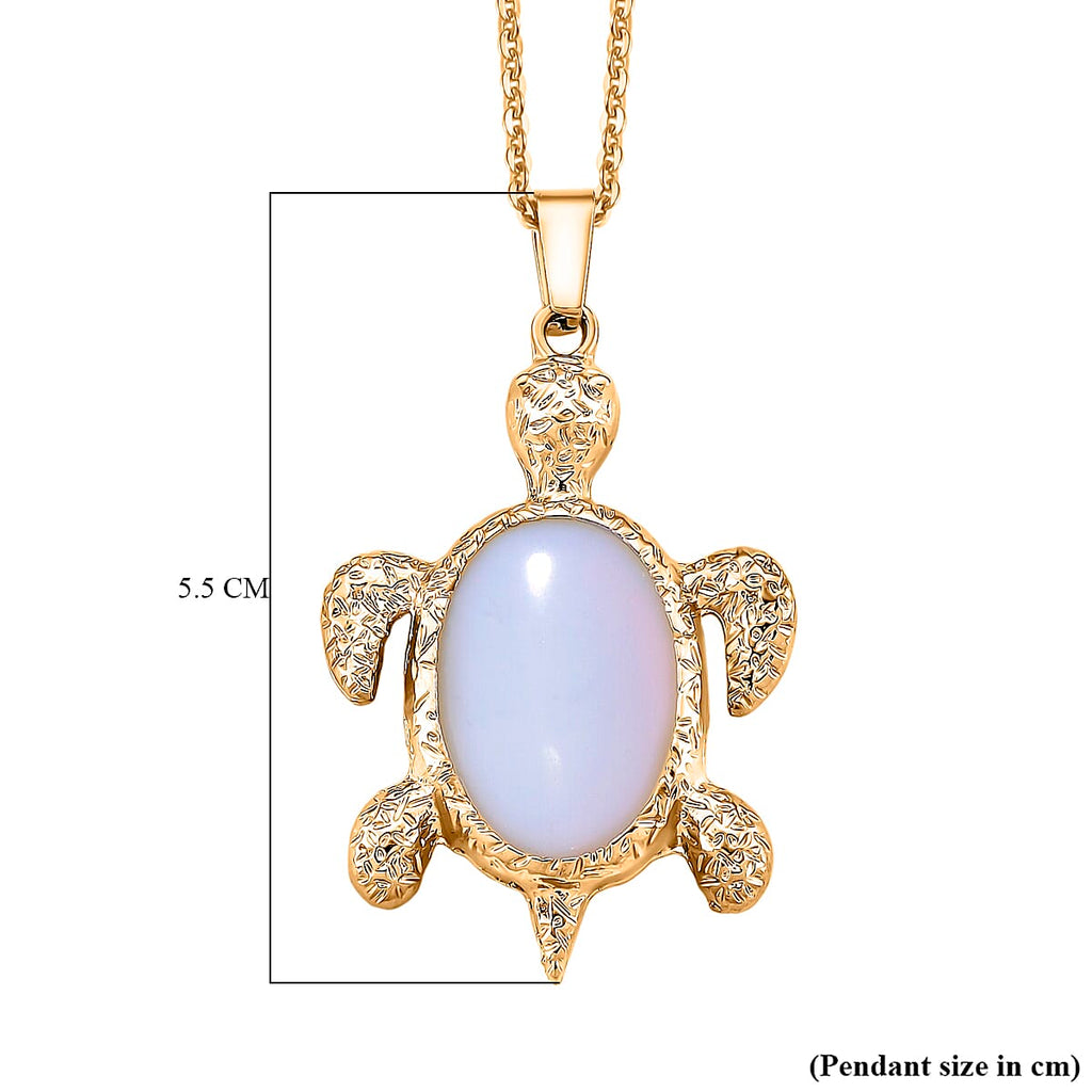 Turtle Spirit Opalite Pendant with Chain (Size 20-2 Ext) in Yellow Gold Tone 10.00 Ct.