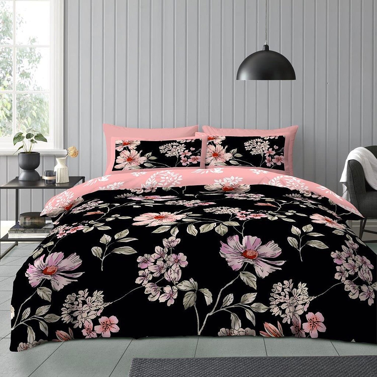 Twilight Floral Reversible Set of 4 Duvet Cover, 2 Pillowcase and fitted sheet - King