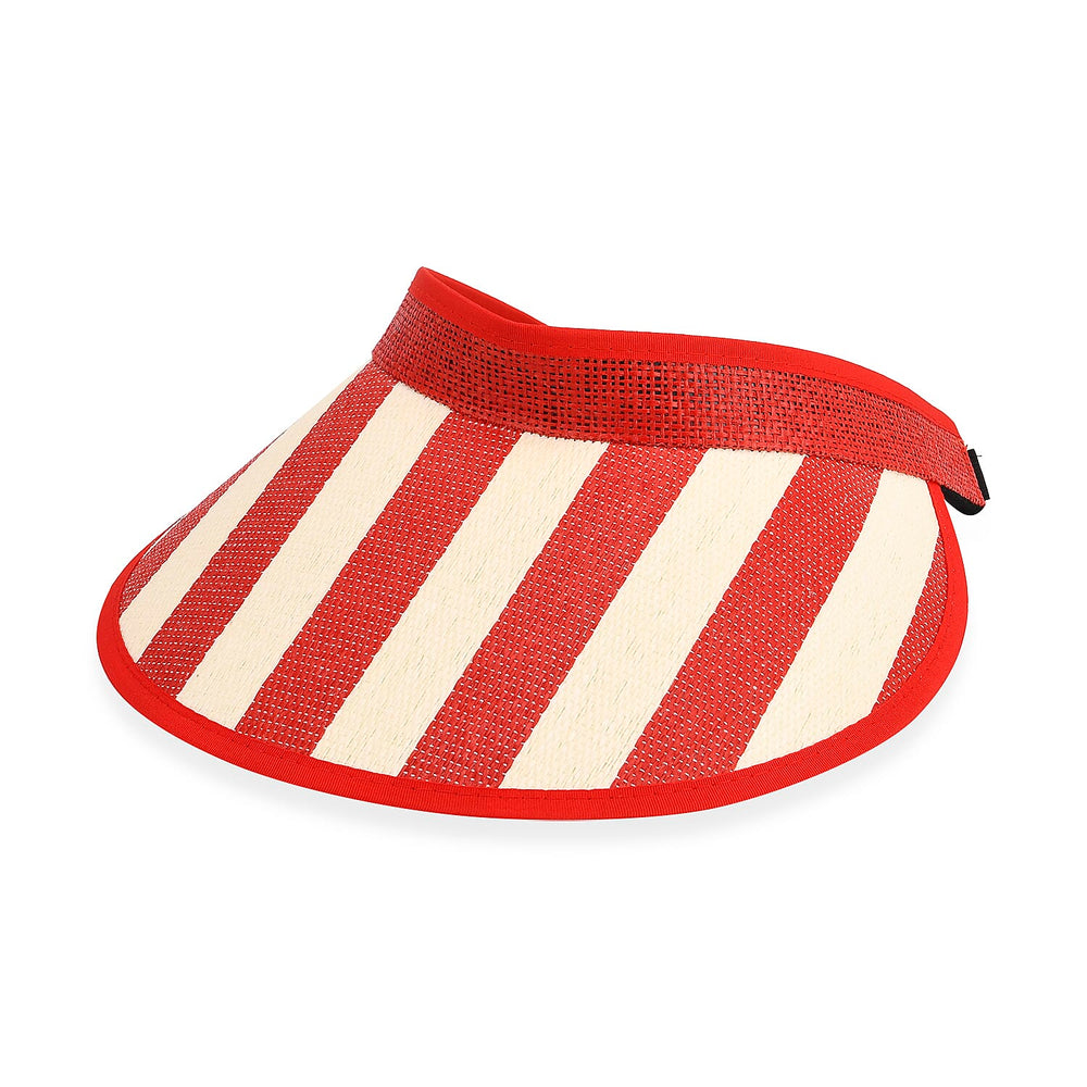 Two-Piece Set - Beach Ready Nautical Style Striped Tote Bag - Hallow Top Sun Hat - Red
