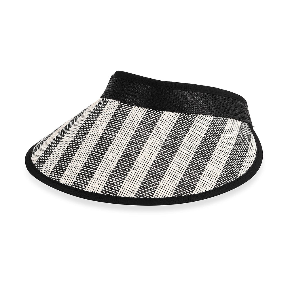 Two-Piece Set - Beach Ready Nautical Style Zebra - Strip Pattern Tote Bag with Hallow Top Sun Hat - Black