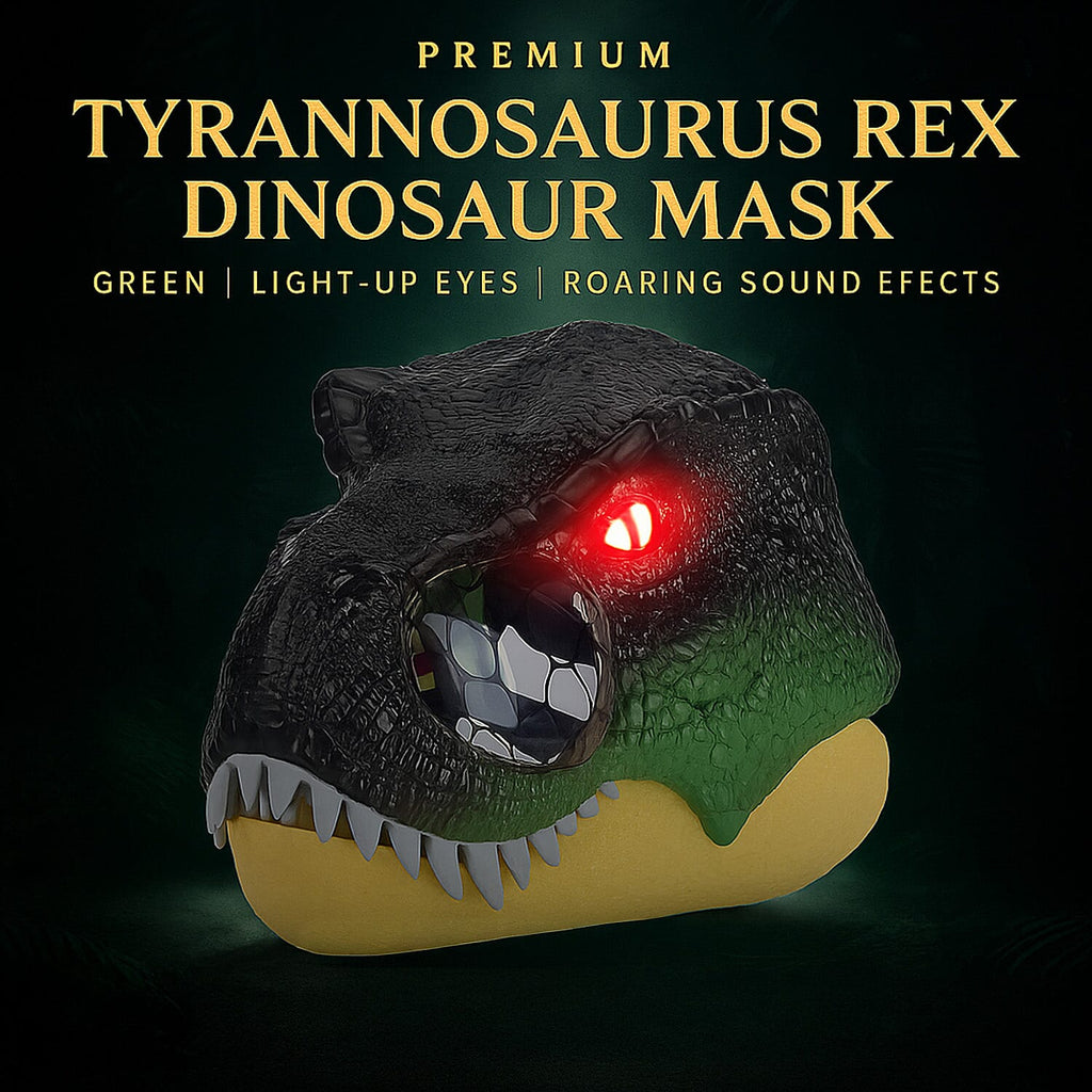 Tyrannosaurus Rex Dinosaur Mask with Light-Up Eyes and Sound Effects  - Green
