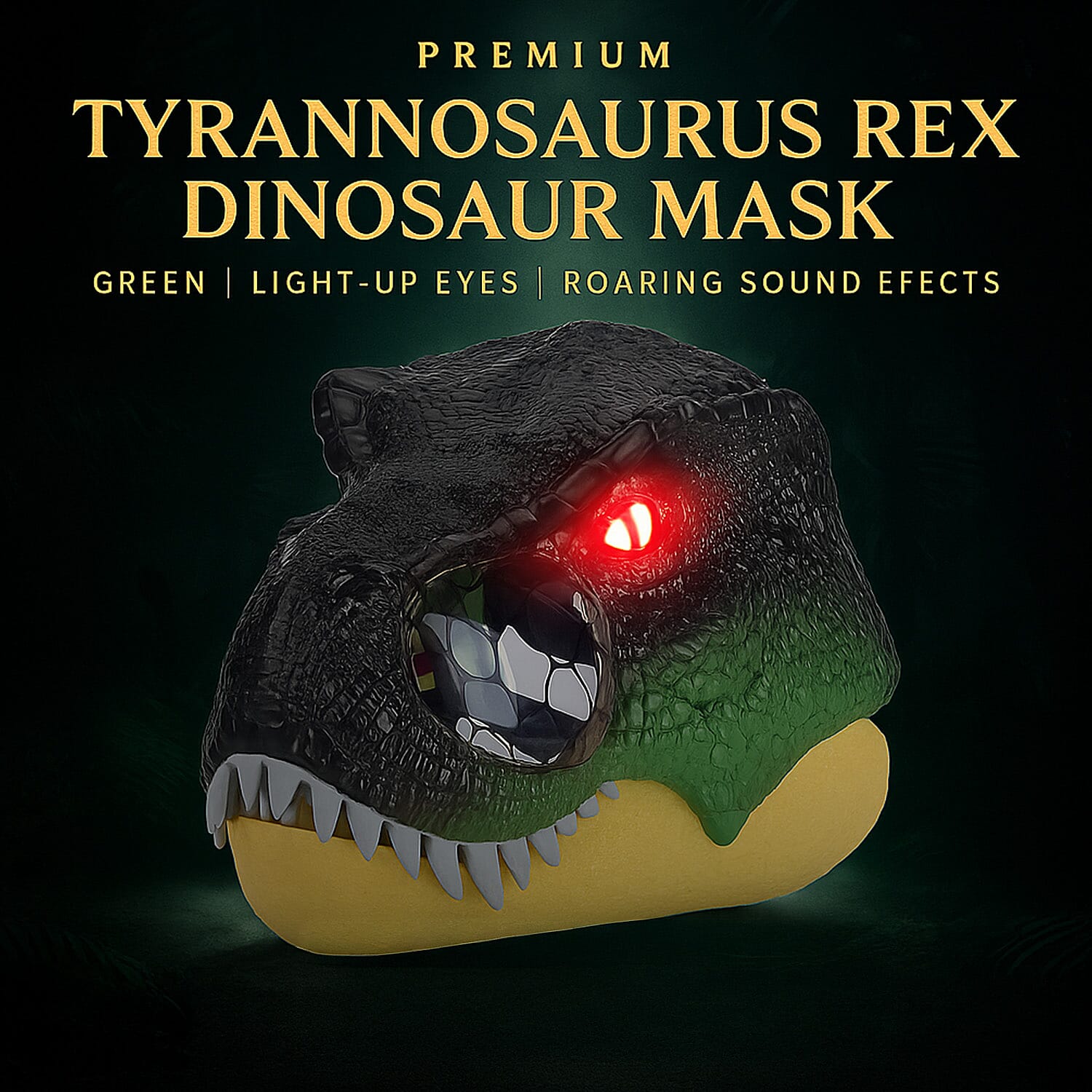 Tyrannosaurus Rex Dinosaur Mask with Light-Up Eyes and Sound Effects  - Green