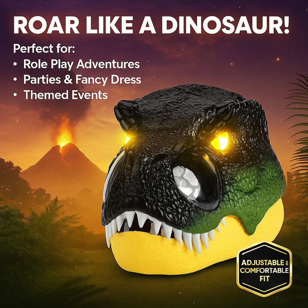 Tyrannosaurus Rex Dinosaur Mask with Light-Up Eyes and Sound Effects  - Green