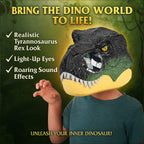 Tyrannosaurus Rex Dinosaur Mask with Light-Up Eyes and Sound Effects  - Green