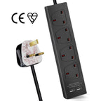 ONE TIME CLOSEOUT - UK Plug Extension Board with 4 Plug Support and 2 USB Point Support - 3m Cable