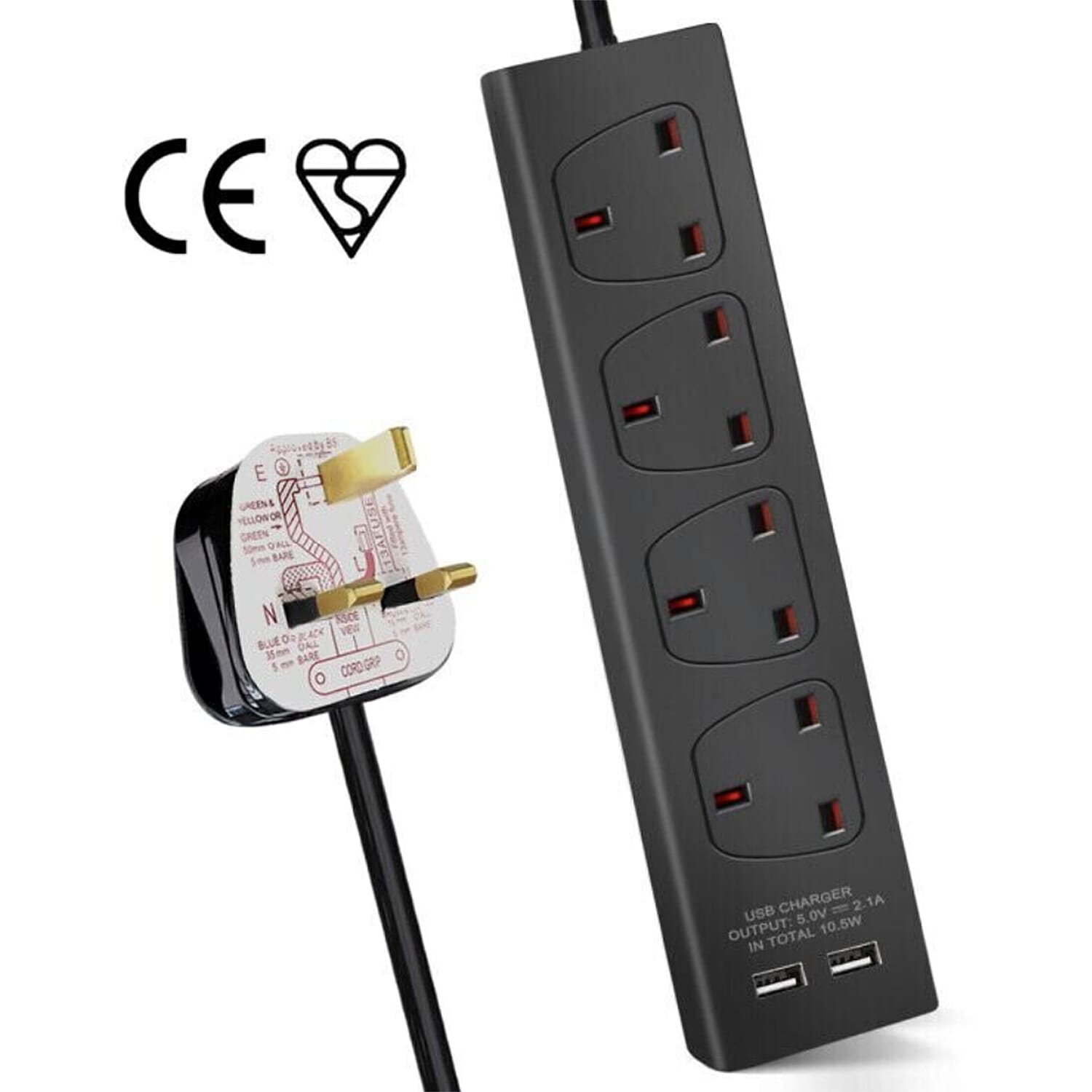 ONE TIME CLOSEOUT - UK Plug Extension Board with 4 Plug Support and 2 USB Point Support - 3m Cable
