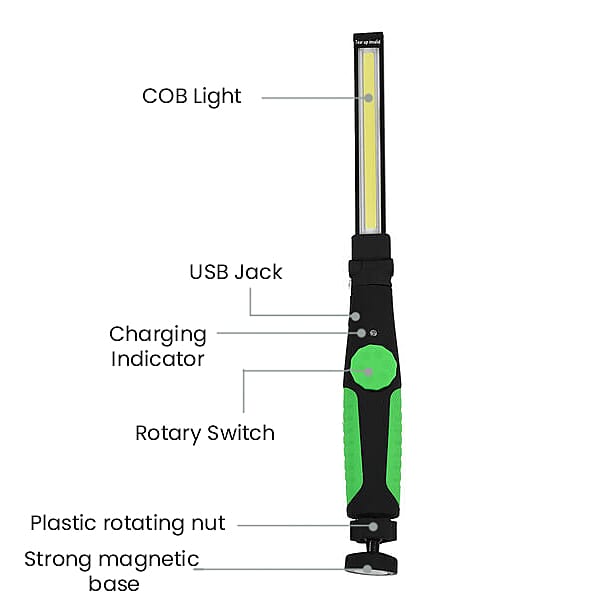 USB Charging Flashlight 180 Degrees Rotation  35cm - Green