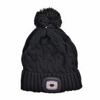 USB Rechargeable Waterproof LED Lighted Bobble Hat with Sherpa Lining - Black