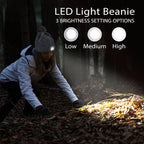 USB Rechargeable Waterproof LED Lighted Bobble Hat with Sherpa Lining - Black