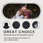 USB Rechargeable Waterproof LED Lighted Bobble Hat with Sherpa Lining - Black