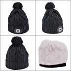 USB Rechargeable Waterproof LED Lighted Bobble Hat with Sherpa Lining - Black