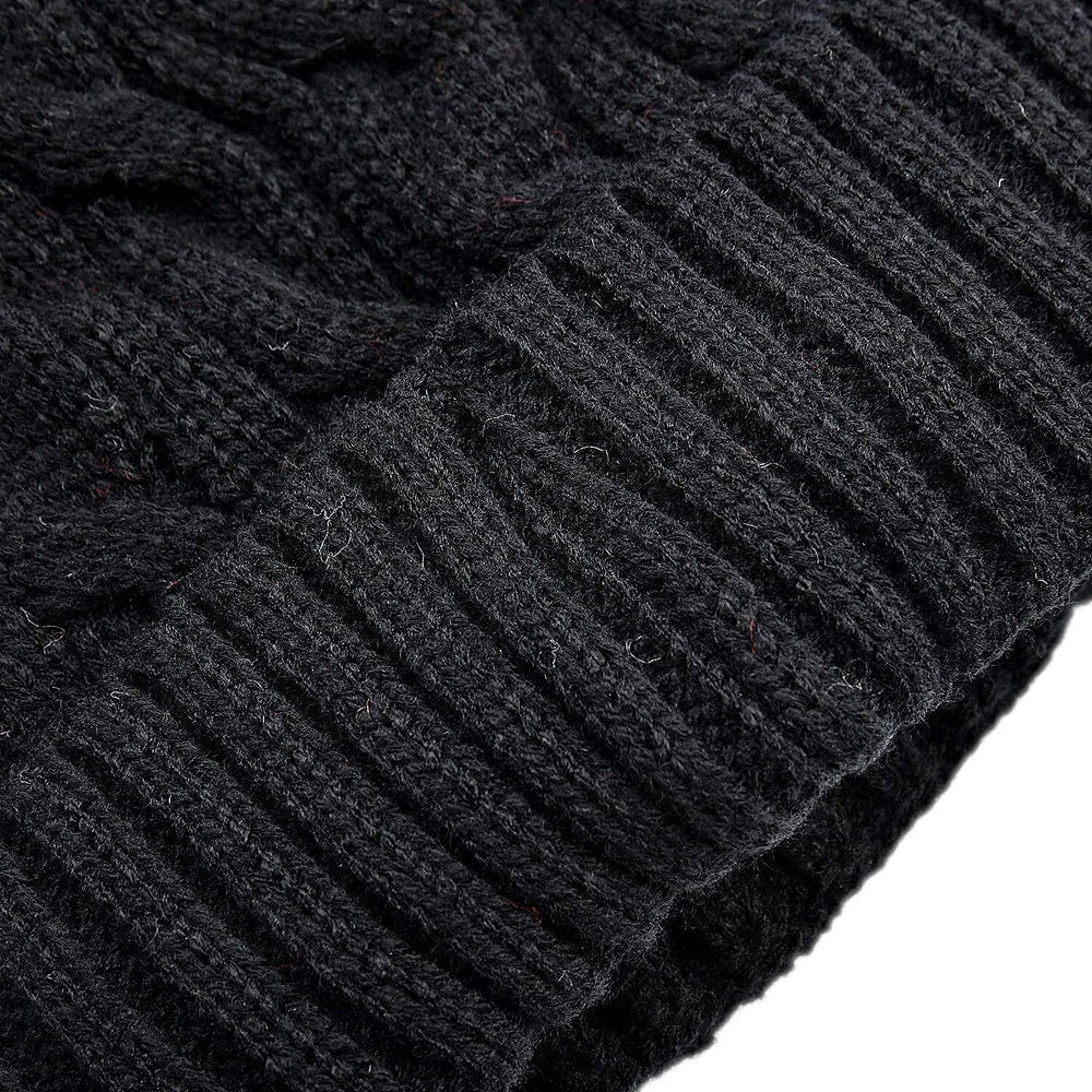 USB Rechargeable Waterproof LED Lighted Bobble Hat with Sherpa Lining - Black