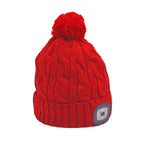 USB Rechargeable Waterproof LED Lighted Beanie Cap with Sherpa Lining and Faux Fur Bauble (Size 26x20 Cm) - Red