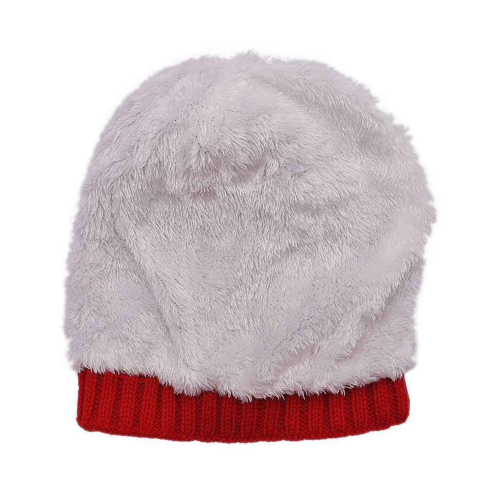 USB Rechargeable Waterproof LED Lighted Beanie Cap with Sherpa Lining and Faux Fur Bauble (Size 26x20 Cm) - Red