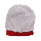 USB Rechargeable Waterproof LED Lighted Beanie Cap with Sherpa Lining and Faux Fur Bauble (Size 26x20 Cm) - Red