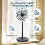 Foldable Desk Fan with LED Light and 3 Wind Speed Setting (Size 31x12x12 cm) - Black