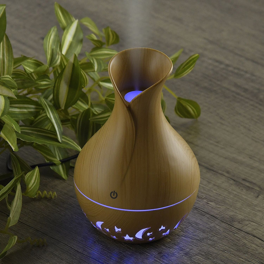 Ultrasonic Aroma Humidifier with LED Light (Size 14x10 cm) - Light Brown