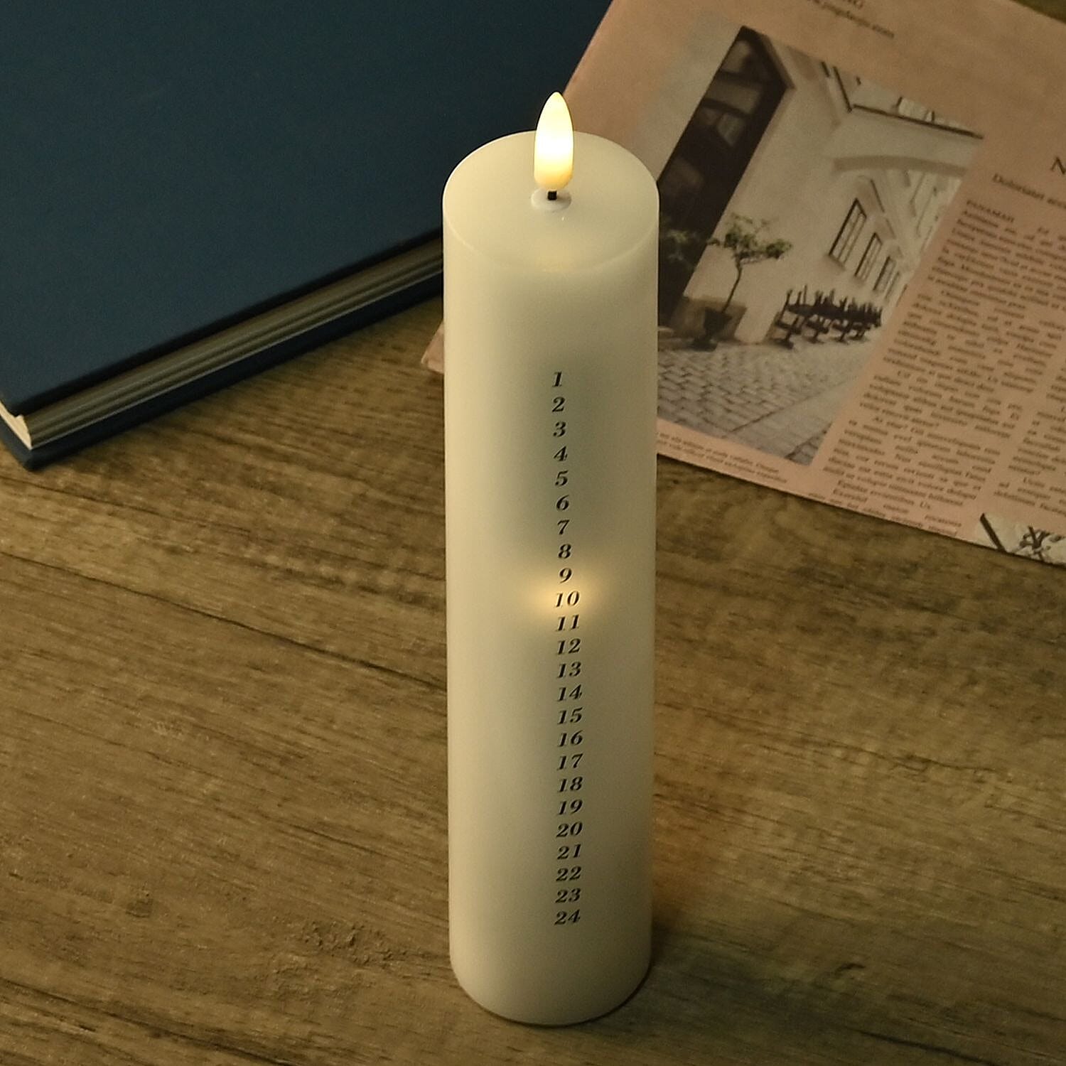 Unique Christmas Calender Candle with Remote Control - 25 LED Warm Lights 2xAA Battery (Not Inc.)
