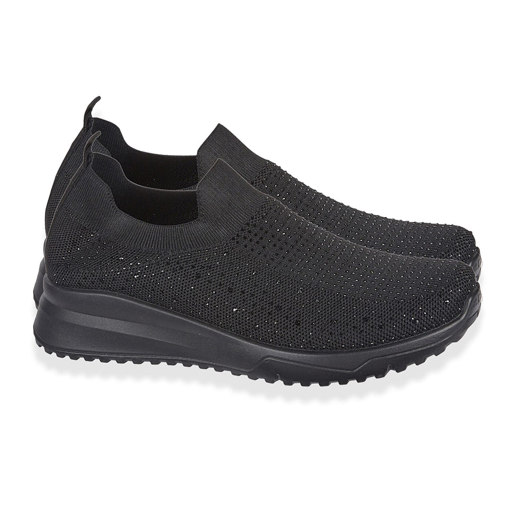 Urban Jacks Womens Casual Slip-On Trainers with Memory Foam & Diamond Detail (Size 8) - Black
