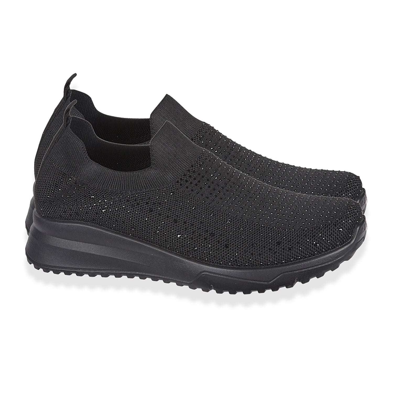 Urban Jacks Womens Casual Slip-On Trainers with Memory Foam & Diamond Detail (Size 8) - Black