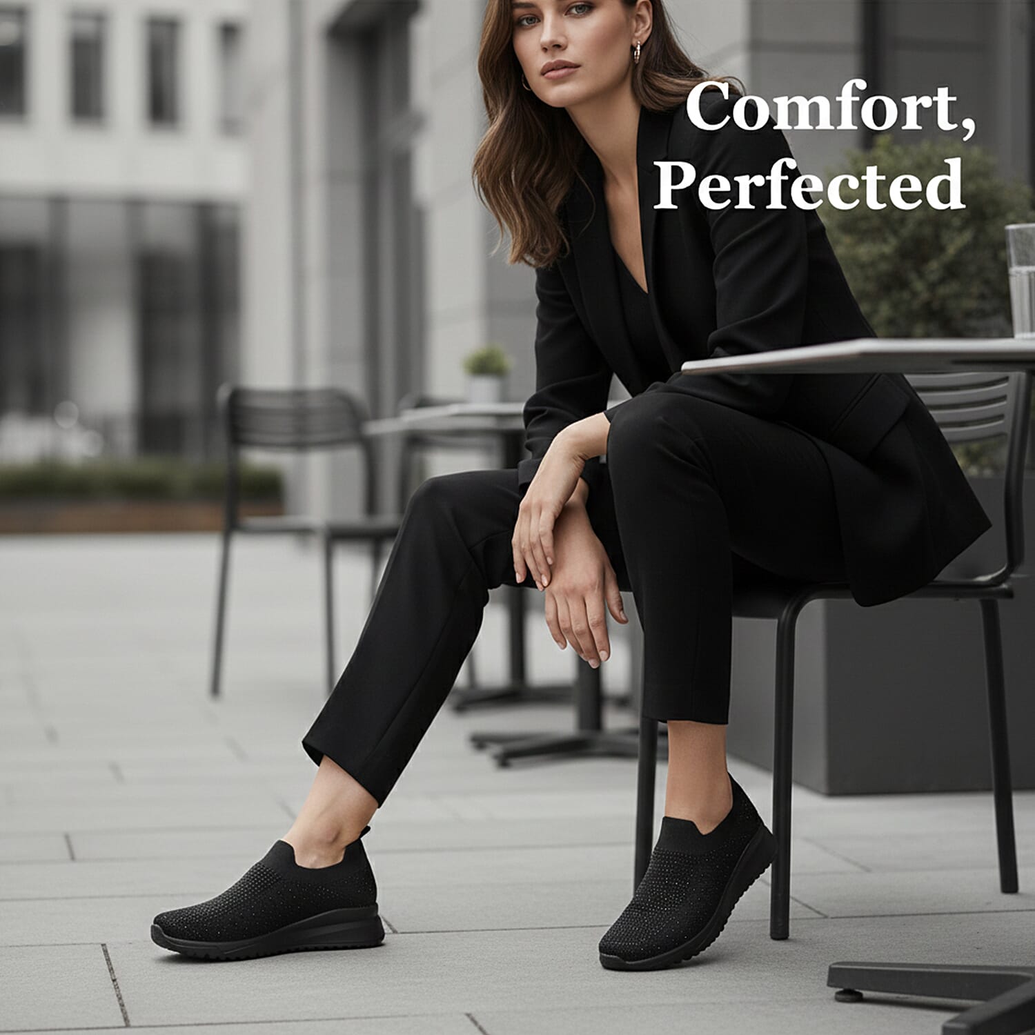 Urban Jacks Womens Casual Slip-On Trainers with Memory Foam & Diamond Detail (Size 8) - Black