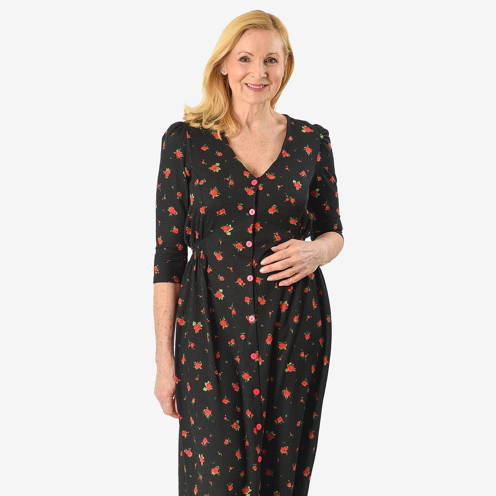 IW Knitted Dress (Size - 12) - Black Floral