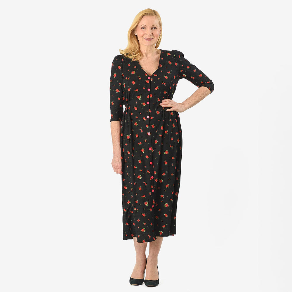 IW Knitted Dress (Size - 12) - Black Floral
