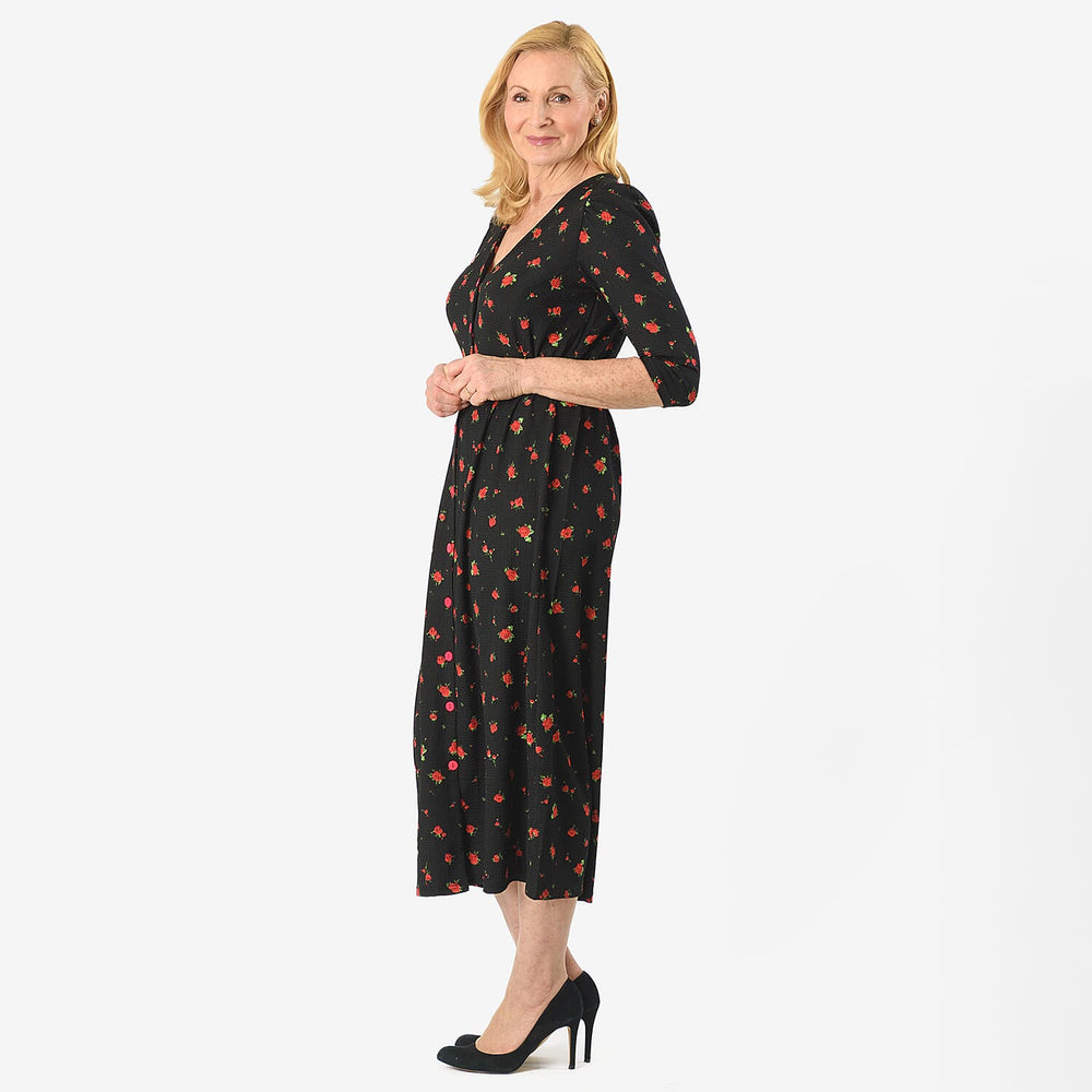 IW Knitted Dress (Size - 12) - Black Floral