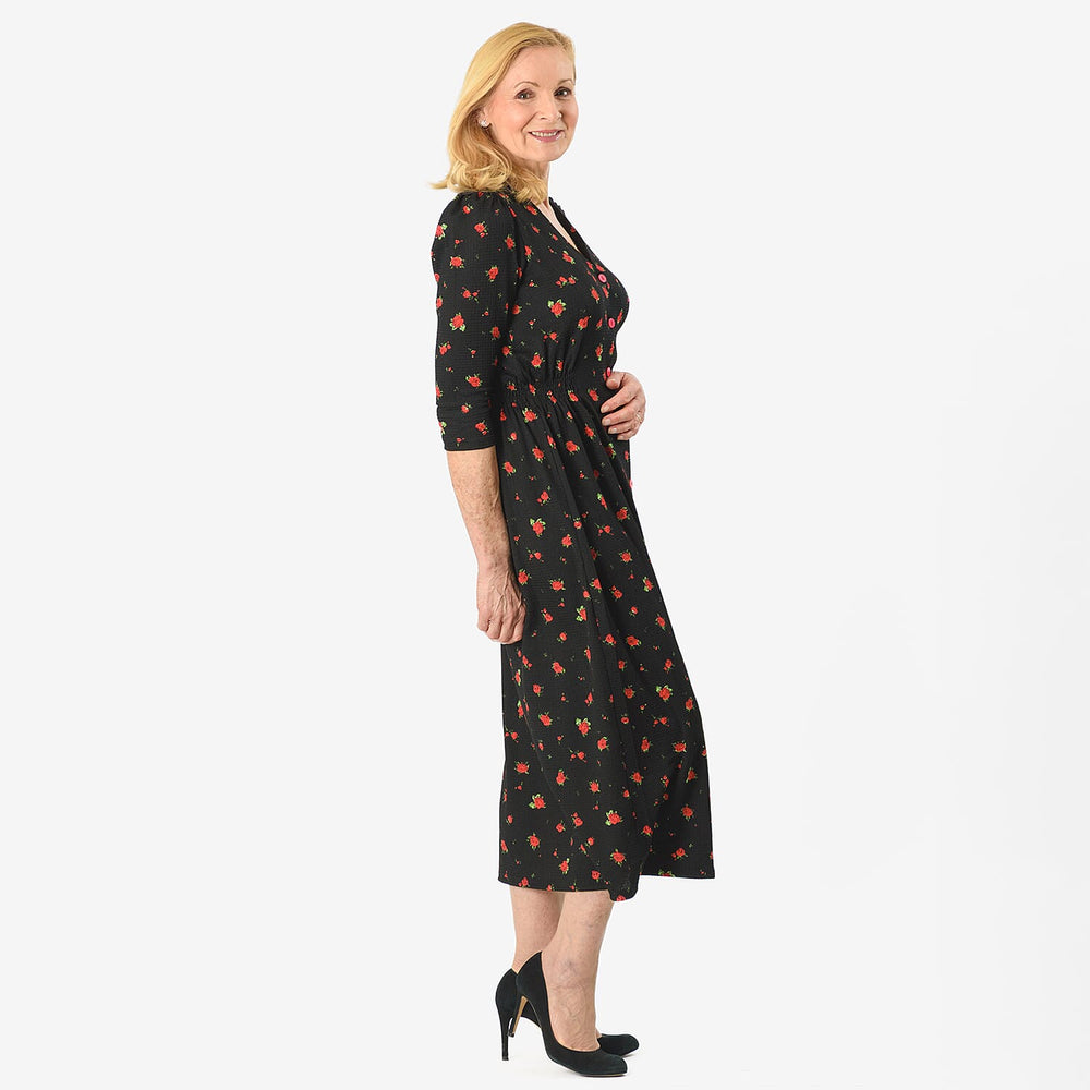 IW Knitted Dress (Size - 12) - Black Floral