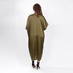 V Neck Satin kimono Dress (One Size Curve) 20-26 - Olive