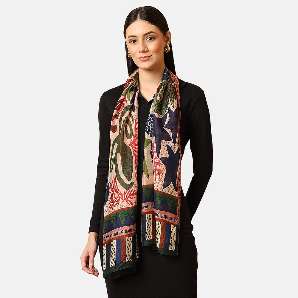 VALLISERIE 100% Mulberry Silk Butterfly Digital Printed Scarf (50x175 cm) - Red