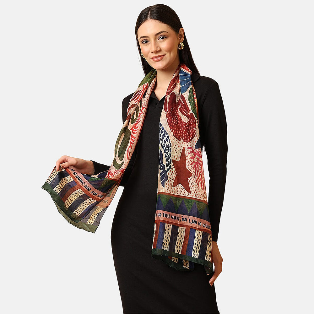 VALLISERIE 100% Mulberry Silk Butterfly Digital Printed Scarf (50x175 cm) - Red