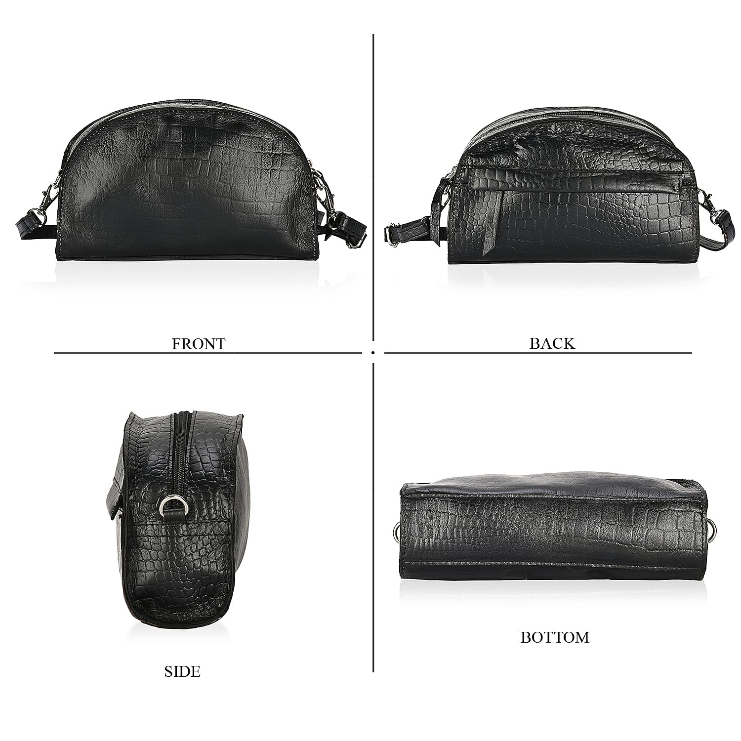Valissiere Croc Embossed Genuine Leather Crossbody Sling Bag With Front Zip Pocket - Black