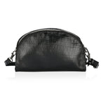 Valissiere Croc Embossed Genuine Leather Crossbody Sling Bag With Front Zip Pocket - Black
