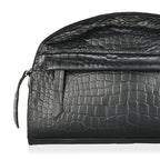 Valissiere Croc Embossed Genuine Leather Crossbody Sling Bag With Front Zip Pocket - Black