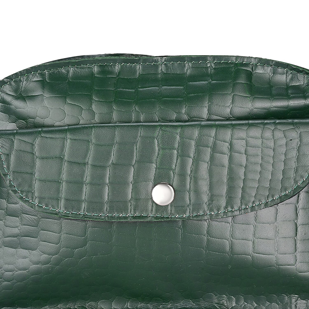 Valliserie 100% Genuine Leather Croco Pattern Crossbody Sling Bag - Green