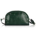 Valissiere Croc Embossed Genuine Leather Crossbody Sling Bag With Front Zip Pocket - Green